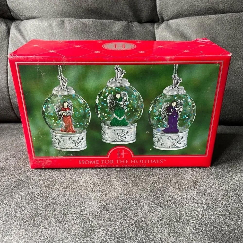 Home For The Holidays Angel Waterglobe Ornaments Set Of 3 Christmas Decorations